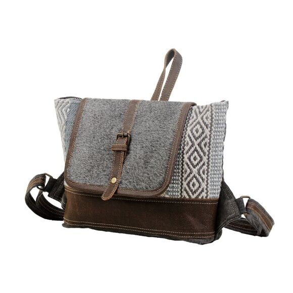 Myra Bag Handmade Straight  Backpack Upcycled Canvas & Cowhide Leather - Picture 2 of 8